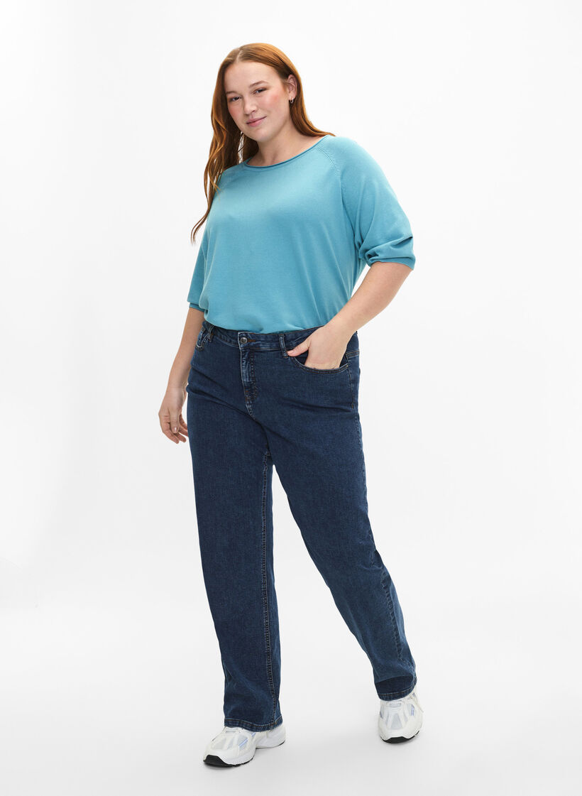 Stickad blus i viskos med 3/4-ärmar, Reef Waters, Model image number 2