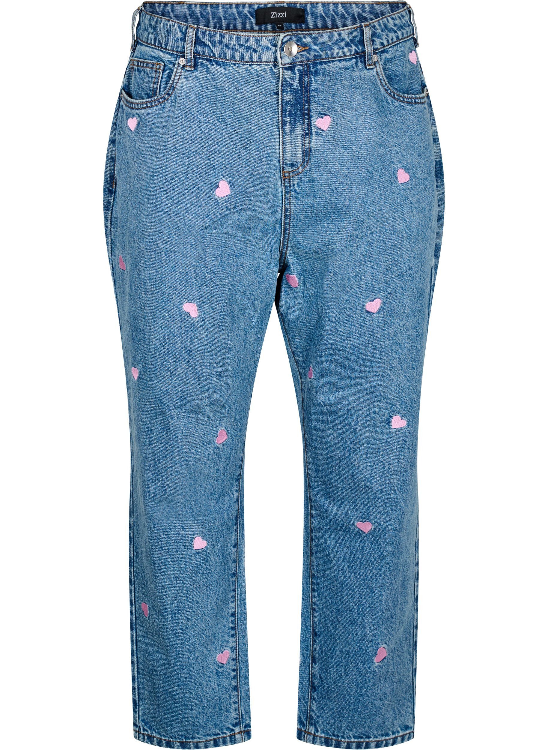 Zizzi Mille Mom Fit-jeans med broderier, Bl&aring;, Packshot image number 0