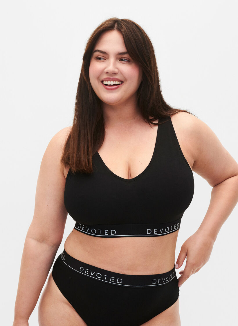 Bomullsbehå med v-ringning och texttryck, Svart, Model image number 0