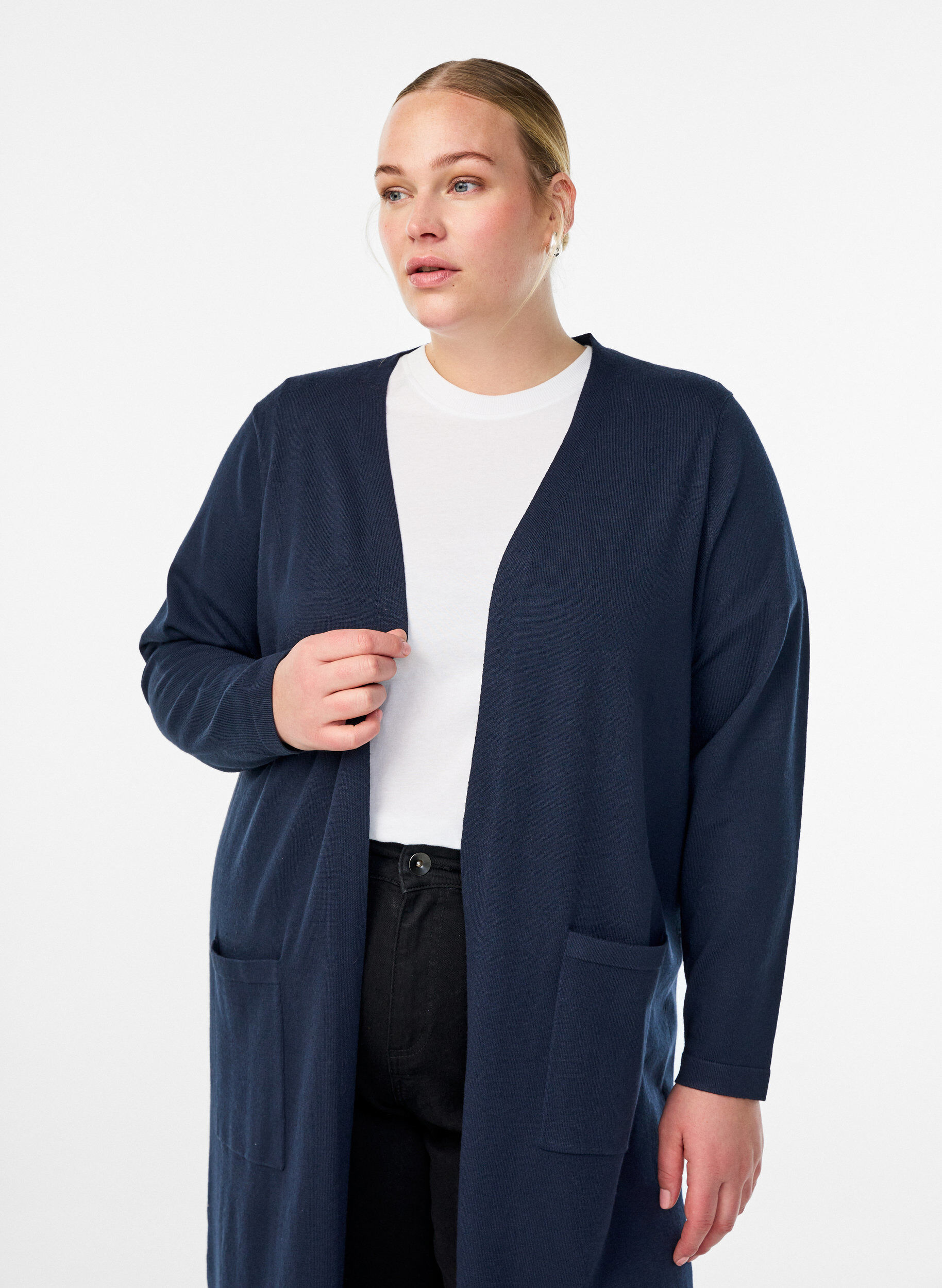 ZizziL&aring;ng, &ouml;ppen kofta med fickor, Bl&aring;, Model image number 2
