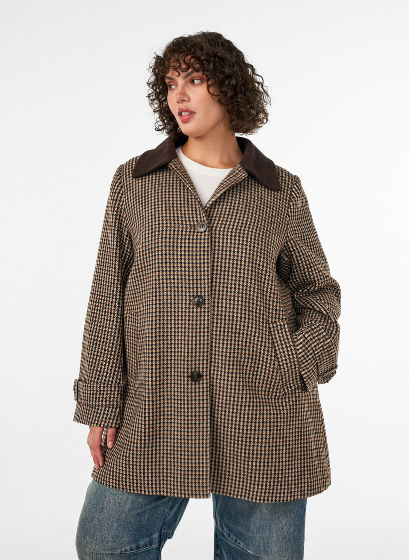 Rutig kappa med manchesterkrage, Brun, Model image number 0