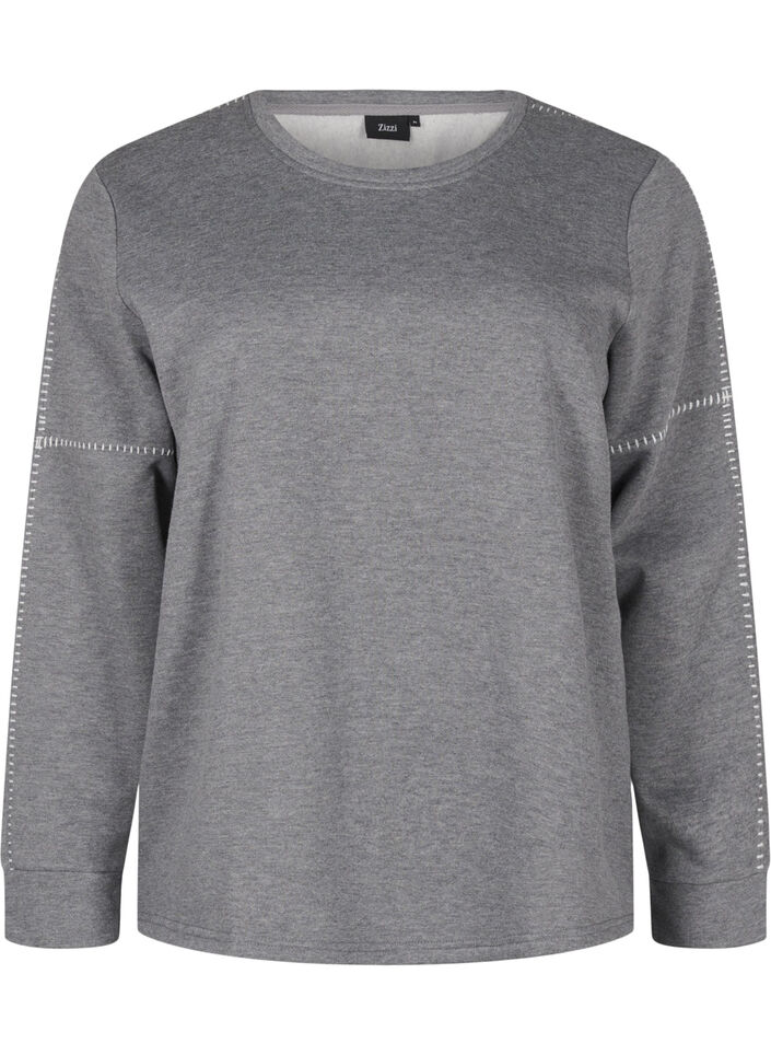Sweatshirt med kontrastsömmar, Medium Grey Mél, Packshot image number 0
