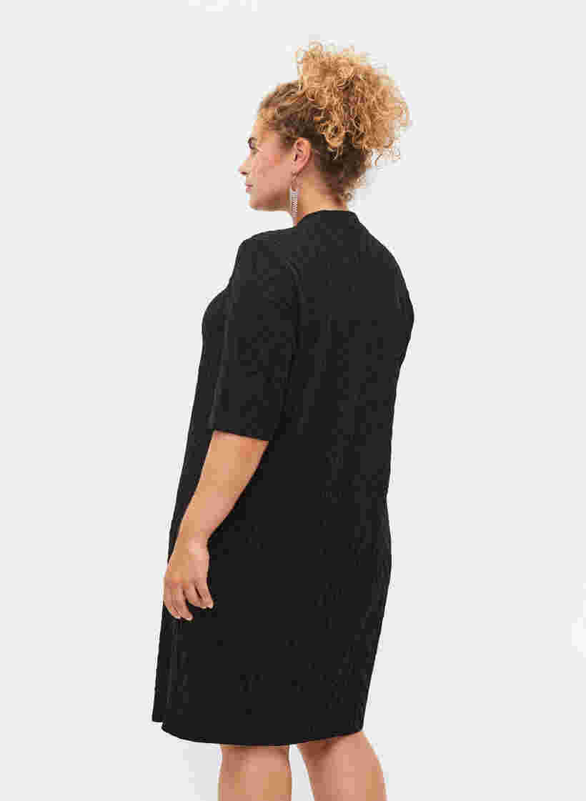 Mönstrad klänning med glitter och korta ärmar, Black/Black Lurex, Model image number 1