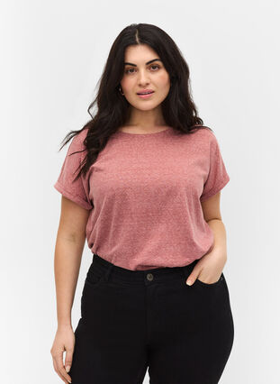 Melerad t-shirt i bomull, Apple Butter Melange, Model image number 0
