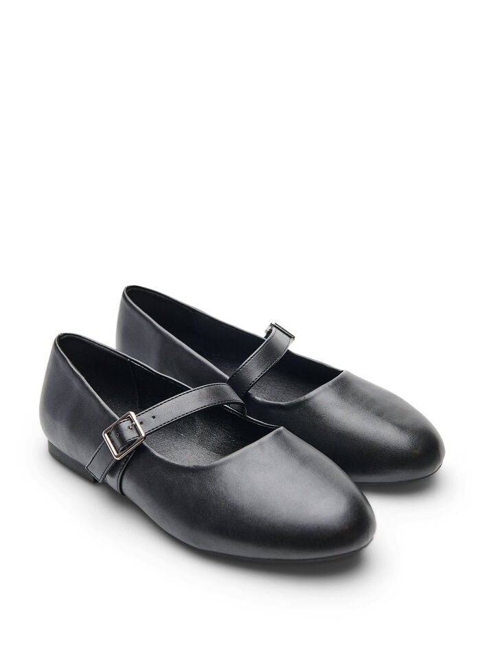 Ballerina i l&auml;derimitation med rem, Svart, Packshot image number 1