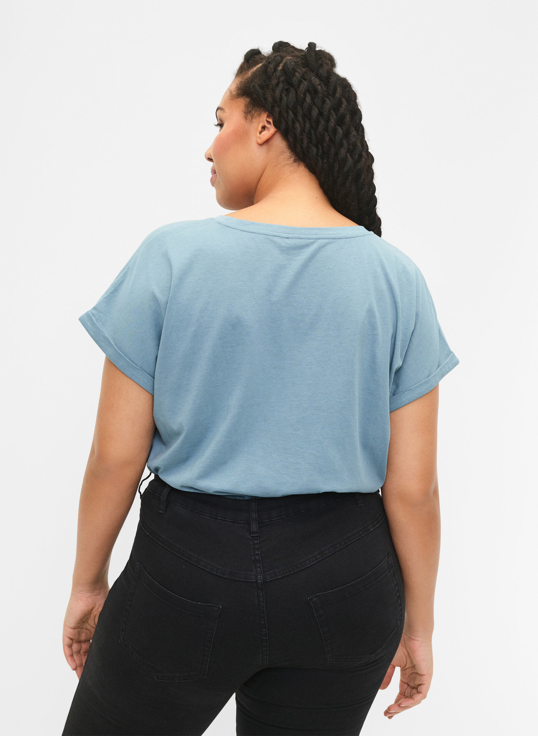 Zizzi2-pack kort&auml;rmade t-shirtar, Bl&aring;, Model image number 2