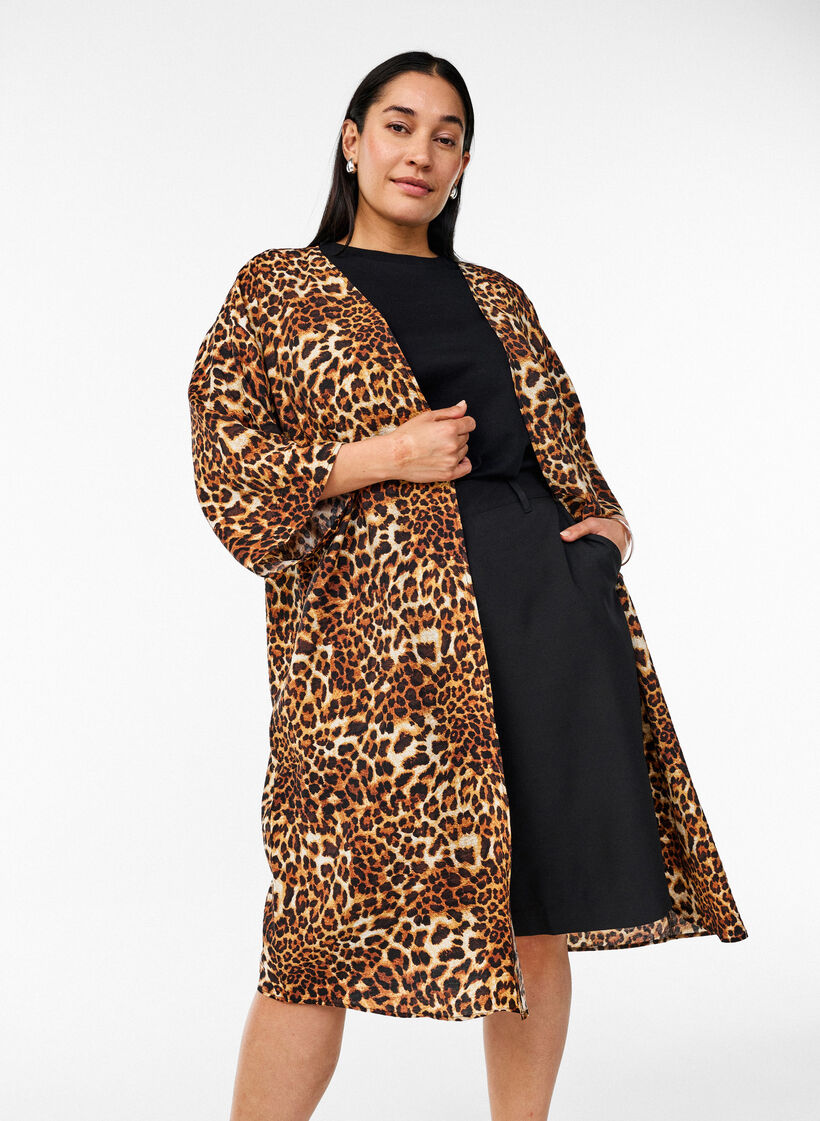 Kimono i viskos med trekvarts&auml;rmar, Brun, Image image number 0