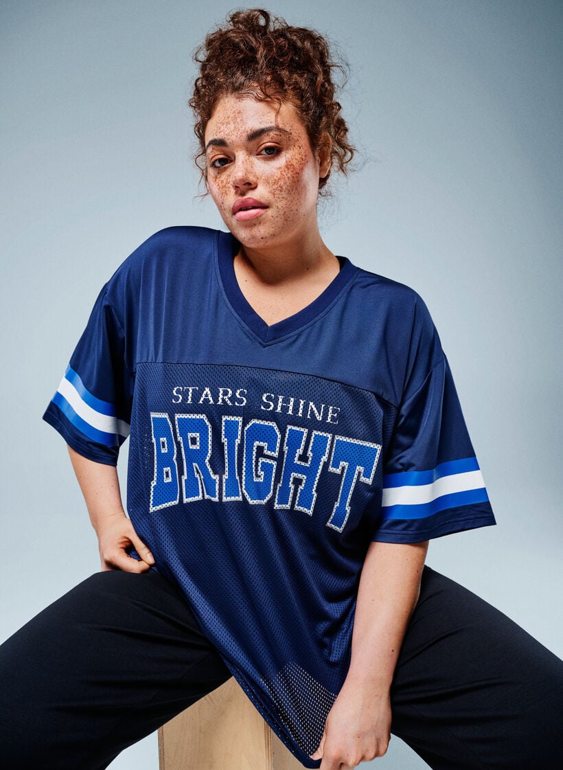 Tr&auml;nings-t-shirt med v-ringning och tryck framtill, Bl&aring;, Image image number 0