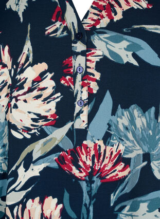 Prickig blus med 3/4-ärmar , Navy Flower, Packshot image number 2