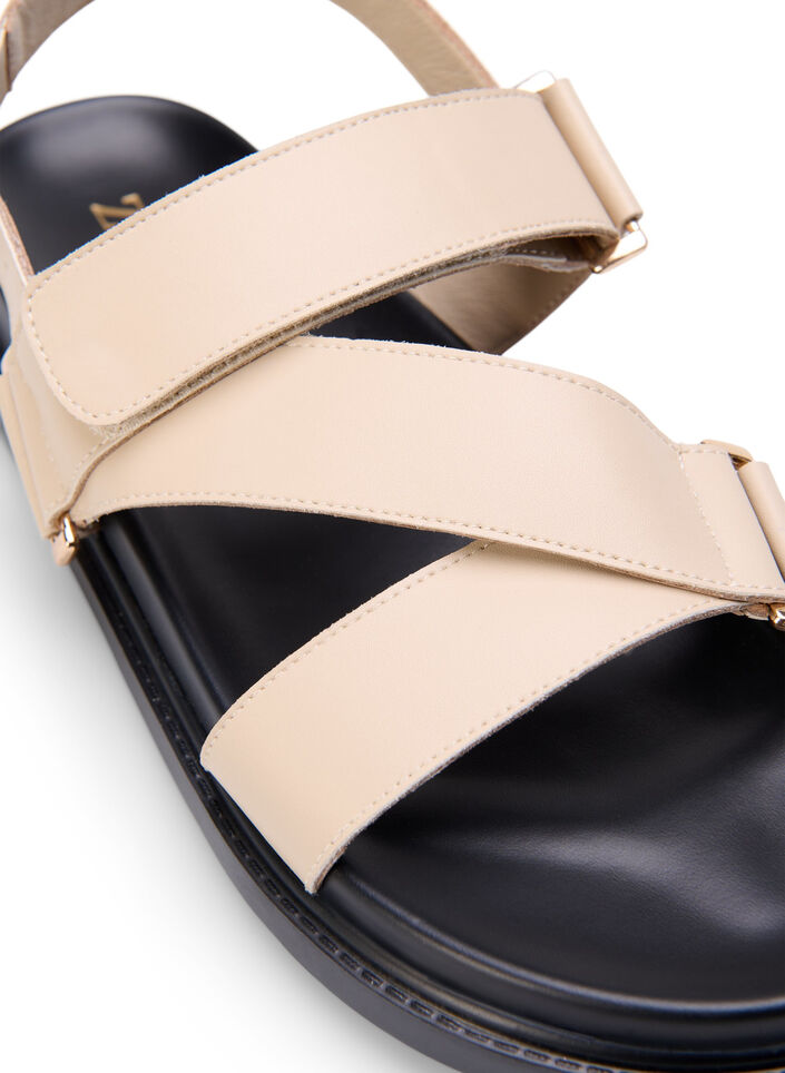 Lädersandal med bred passform och justerbara remmar, Beige, Packshot image number 3