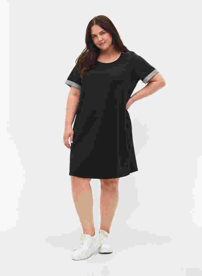 Sweatshirtklänning med korta ärmar och slits, Black, Model image number 2