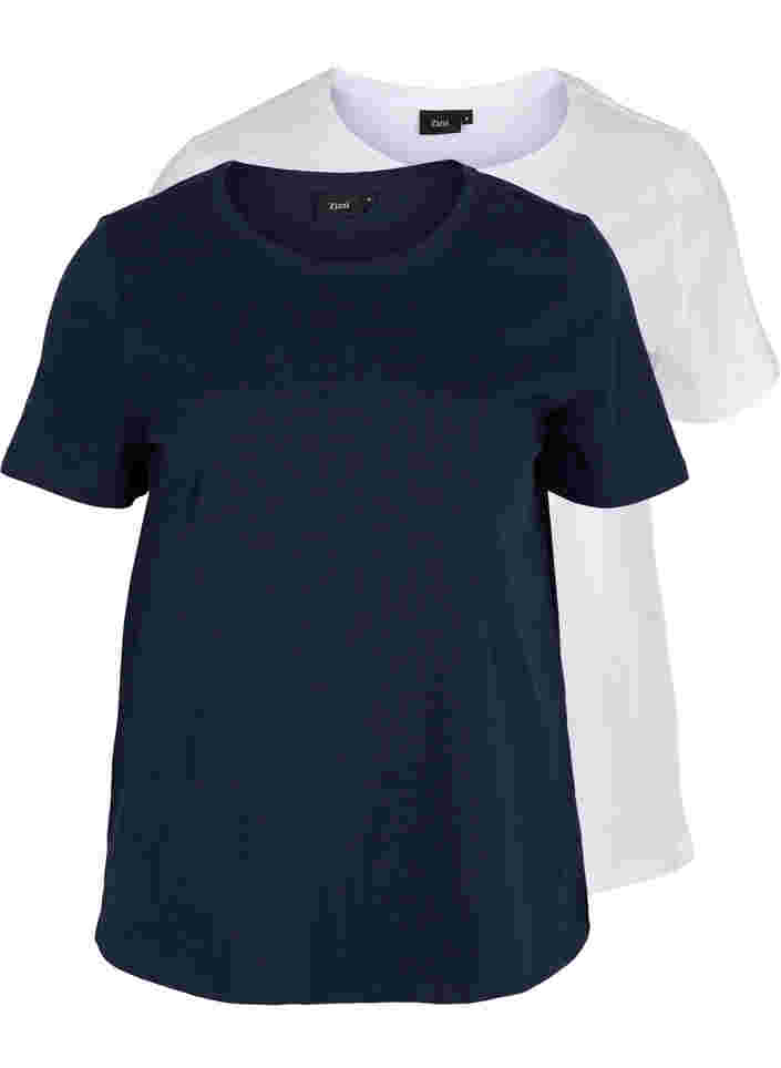 2-pack t-shirt i bomull, Navy B/B White, Packshot image number 0