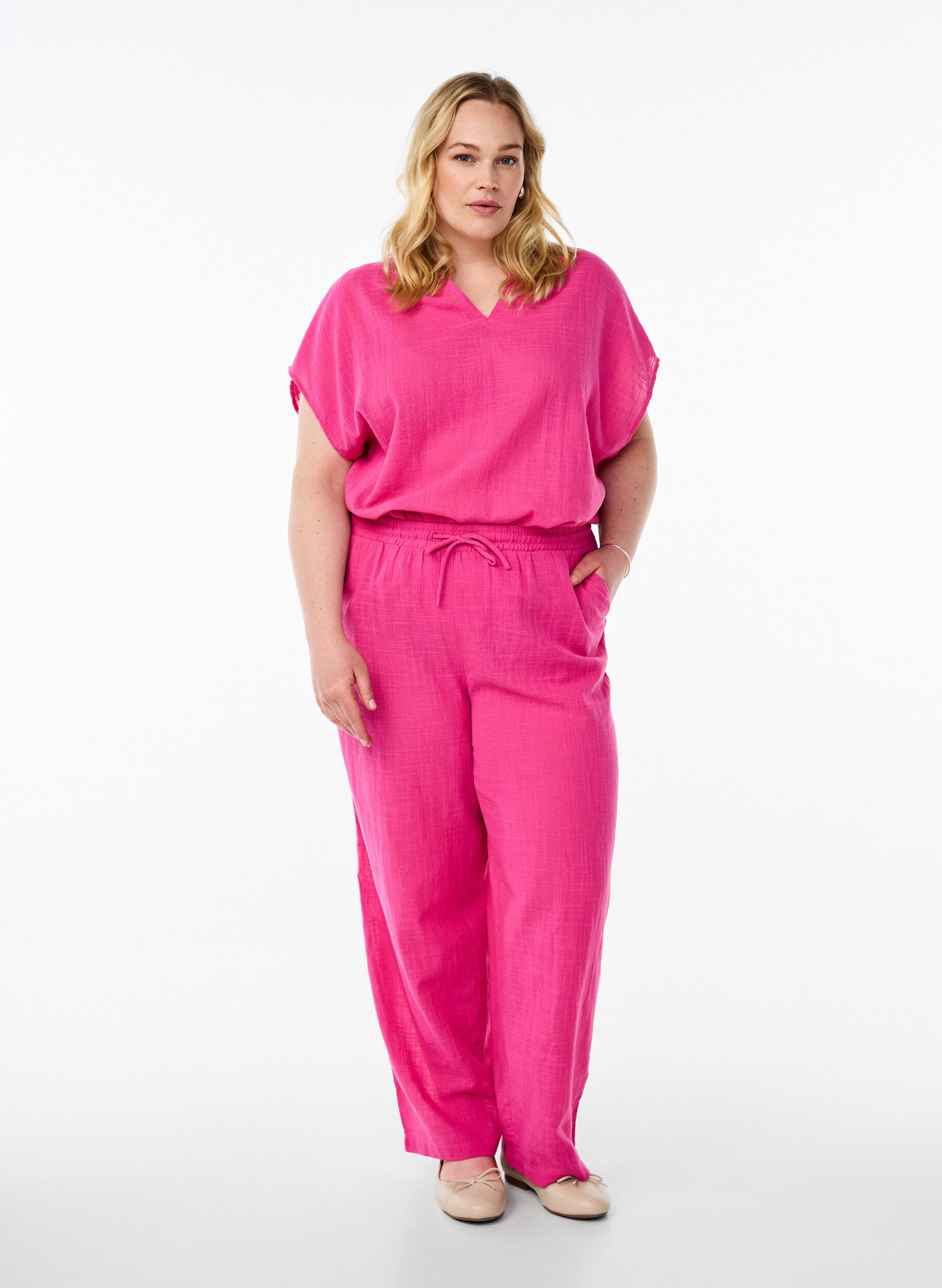 ZizziL&ouml;s blus med cap-&auml;rmar, Rosa, Model image number 1