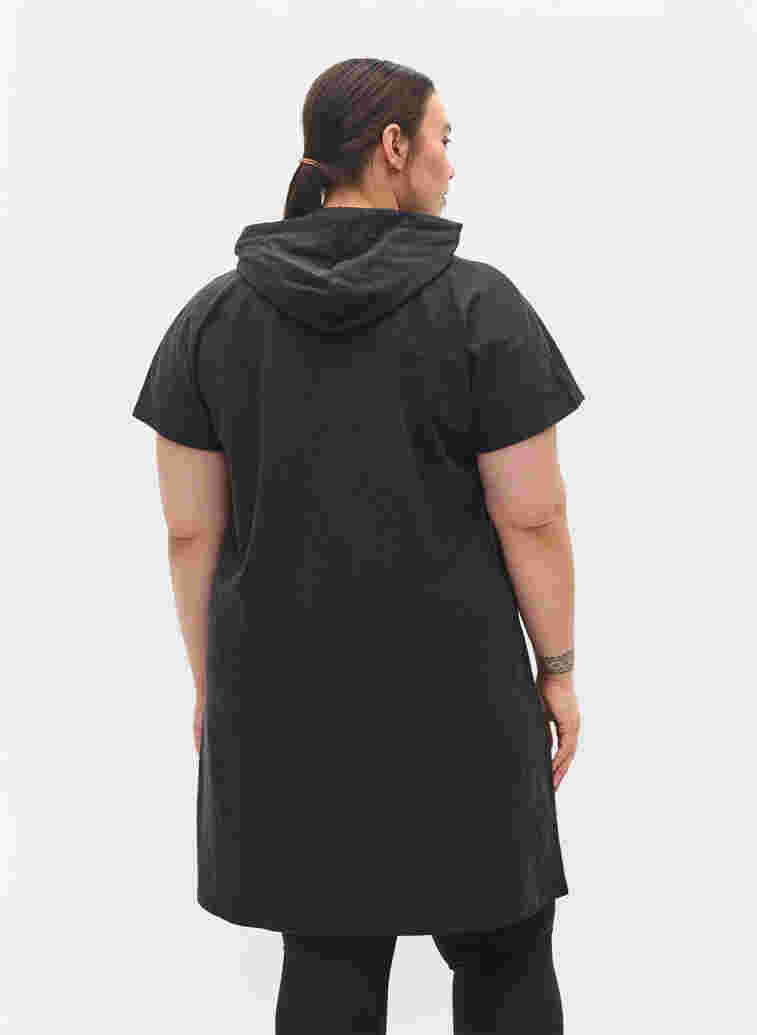 Sweatshirtklänning med huva och korta ärmar, Black DGM ASS, Model image number 1