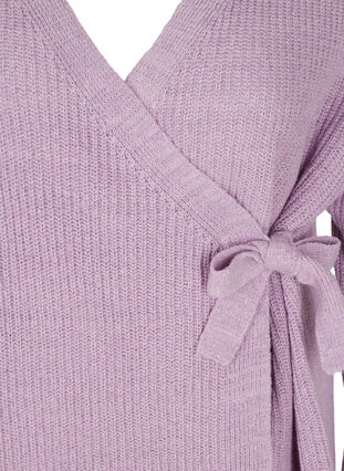 Stickad cardigan i omlott-modell, Purple Rose Mel, Packshot image number 2