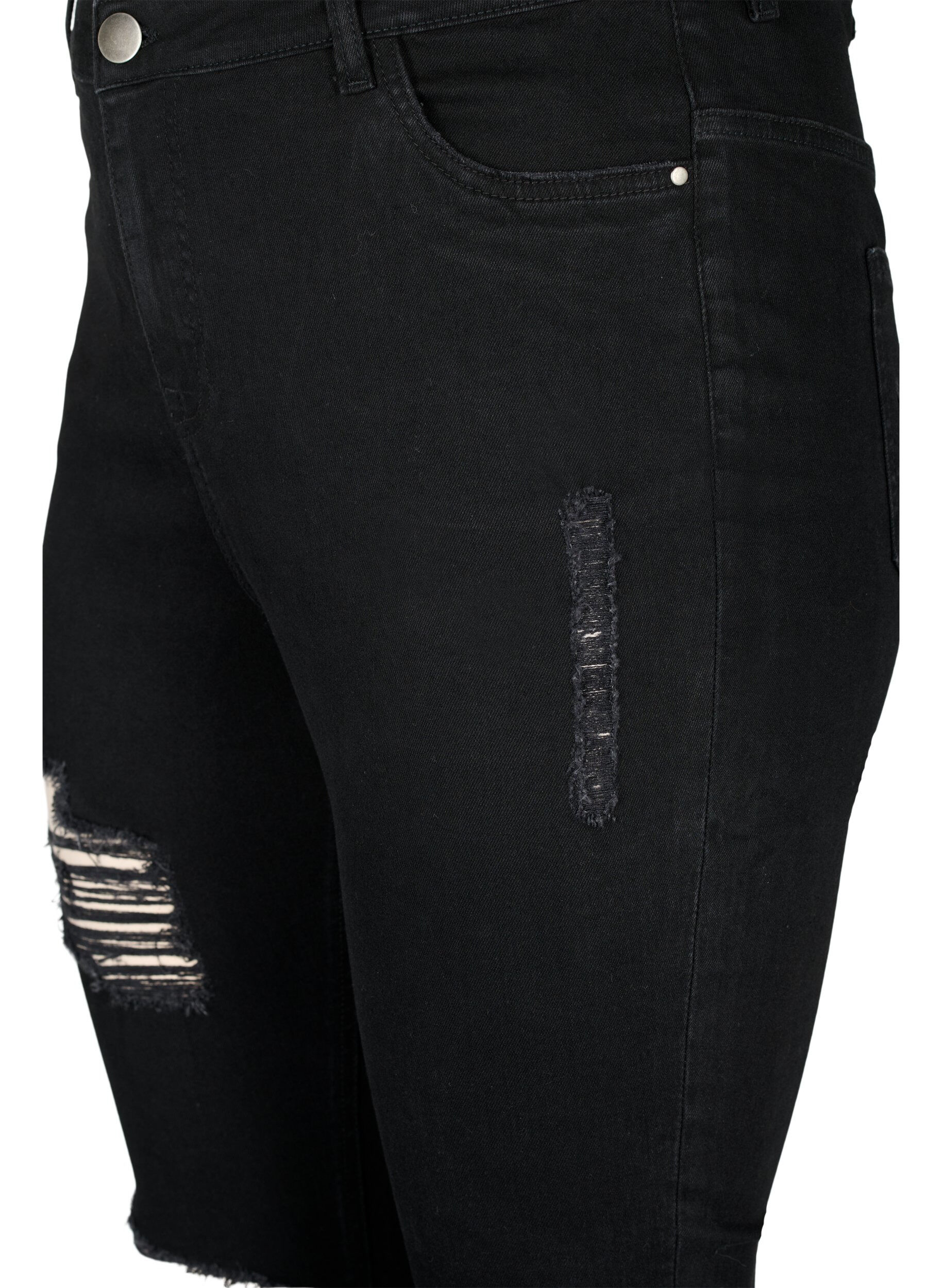 Zizzi Kroppsn&auml;ra jeans med slitdetaljer, Black, Packshot image number 2