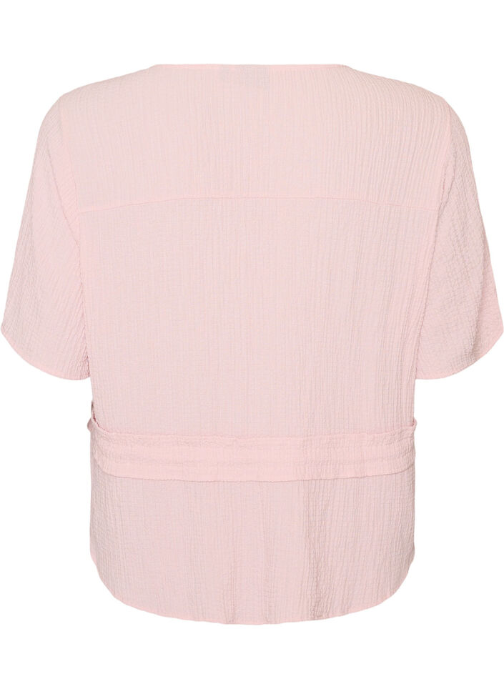 Blus med struktur och knyt i midjan, Rosa, Packshot image number 1