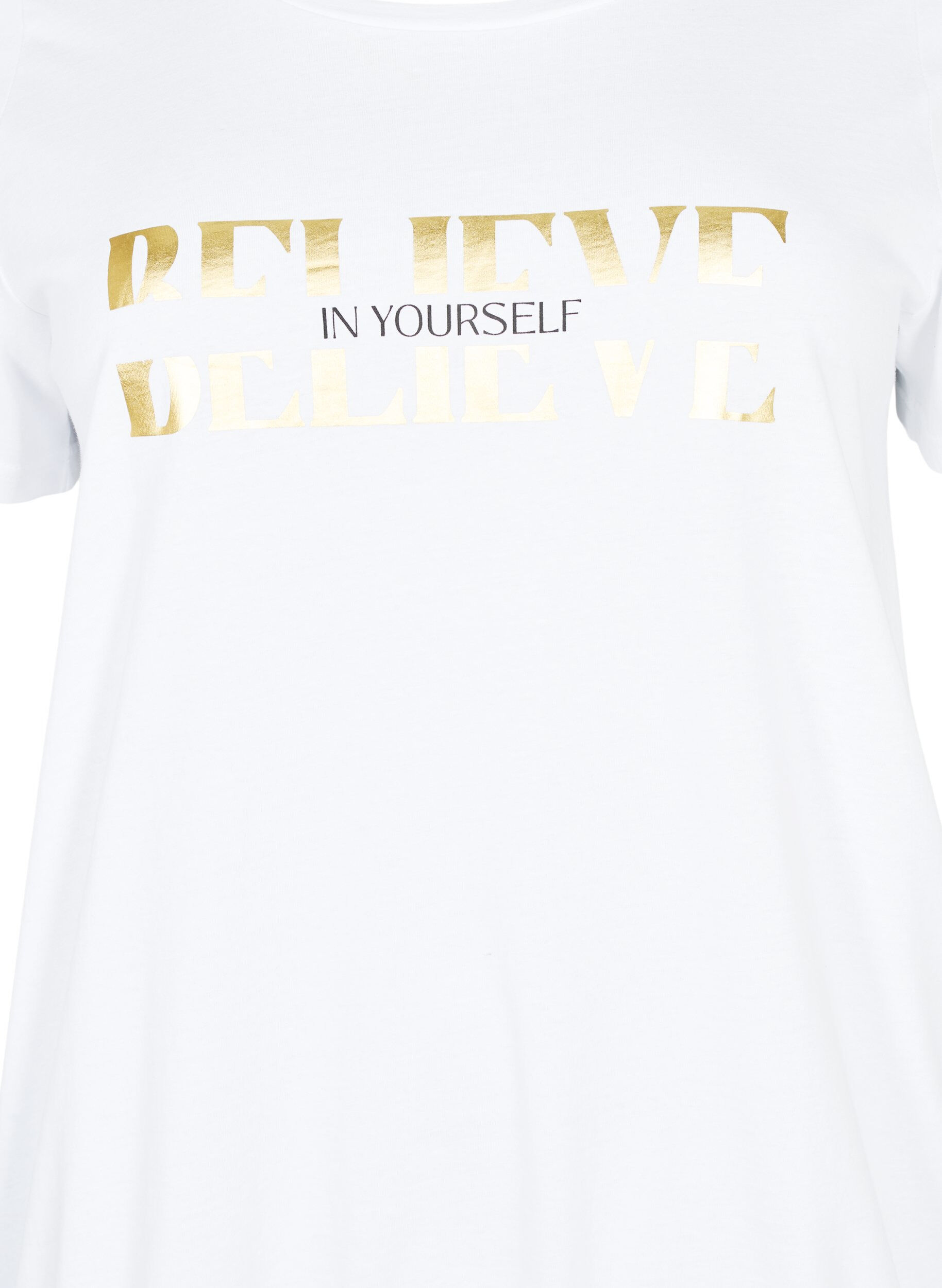 Zizzi Bomulls t-shirt med folietryck, B. White w. Believe, Packshot image number 2
