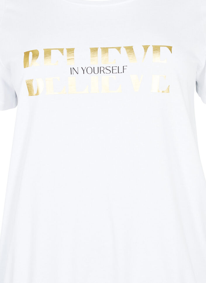 Bomulls t-shirt med folietryck, B. White w. Believe, Packshot image number 2