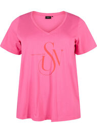 T-shirt i bomull med tryck, Shocking Pink SUN