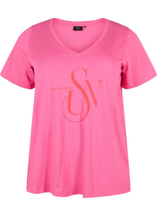 T-shirt i bomull med tryck, Shocking Pink SUN, Packshot image number 0