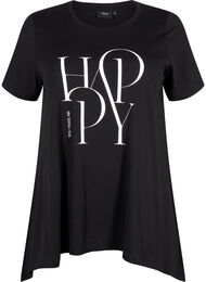 T-shirt i bomull med texttryck, Black HAPPY