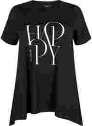 T-shirt i bomull med texttryck, Black HAPPY