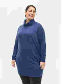 Tunika med långa ärmar och hög krage, Deep Cobalt Mel., Model