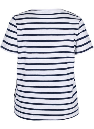 Randig bomulls-t-shirt med v-ringning, White Navy B Stripe, Packshot image number 1