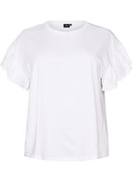 T-shirt i ekologisk bomull med volang&auml;rmar, Vit