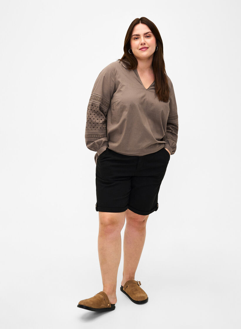 Långärmad blus med dekorativa detaljer, Caribou, Model image number 2