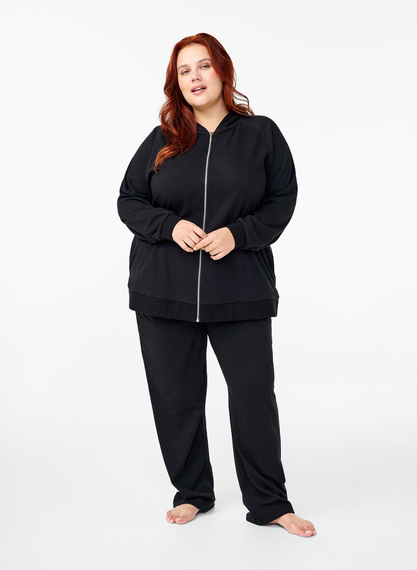 Kofta i sweatshirt material med huva och fickor, Svart, Model image number 1