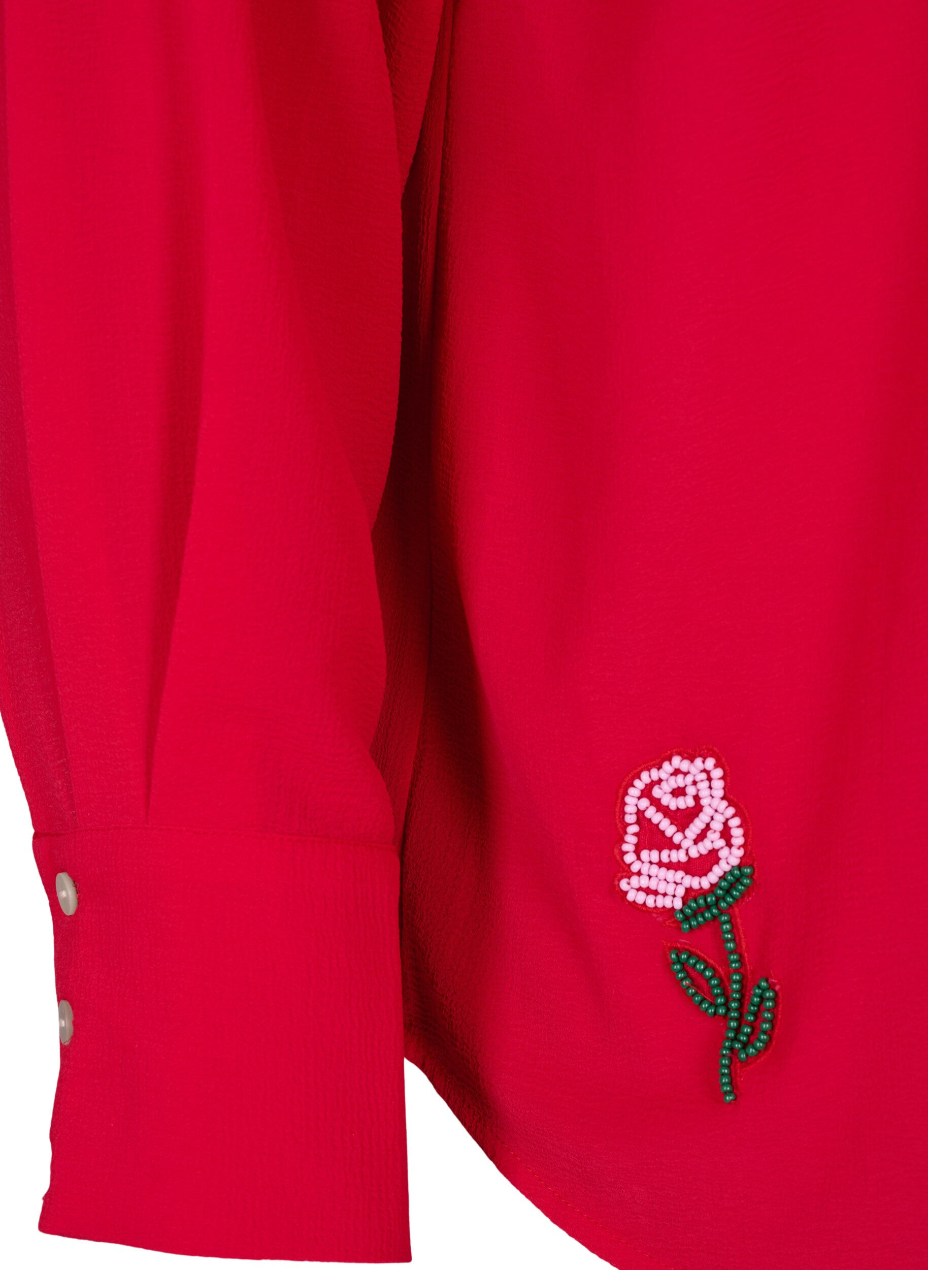 Zizzi Enf&auml;rgad skjorta med p&auml;rlor, R&ouml;d, Packshot image number 3