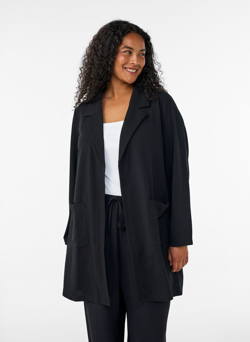 L&aring;ng kavaj med fickor, Svart, Model image number 0