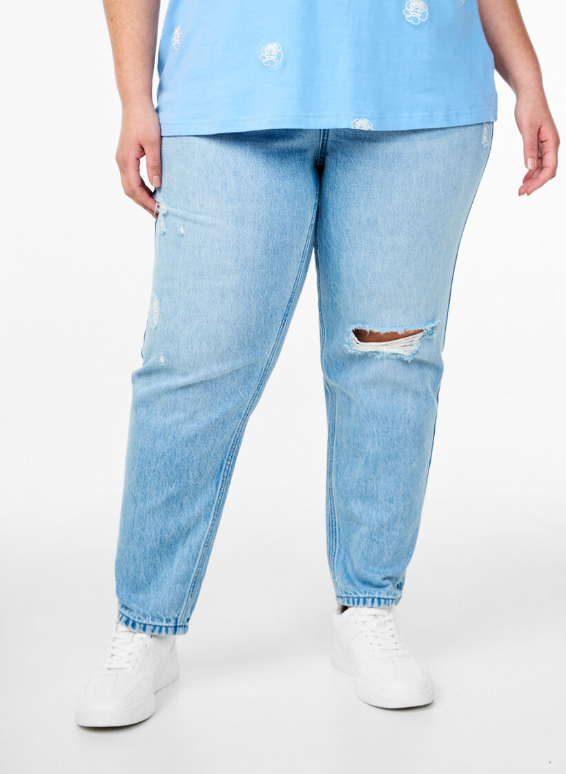 Mille mom jeans med slitningar, Bl&aring;, Model