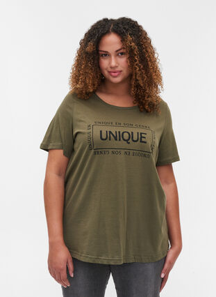 T-shirt i bomull med tryck, Ivy Green/Unique, Model image number 0