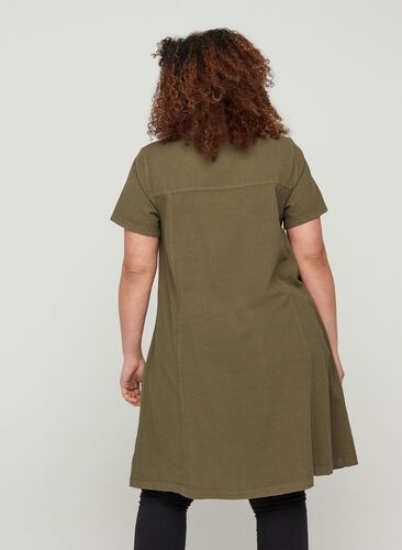 Kortärmad klänning i bomull, Ivy Green, Model image number 1