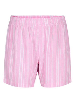 Randiga shorts i linne- och viskosblandning, Rosebloom Wh.Stripe, Packshot image number 0