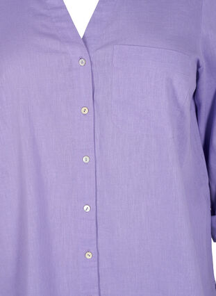 Skjortblus med knäppning i en blandning av bomull och linne, Lavender, Packshot image number 2