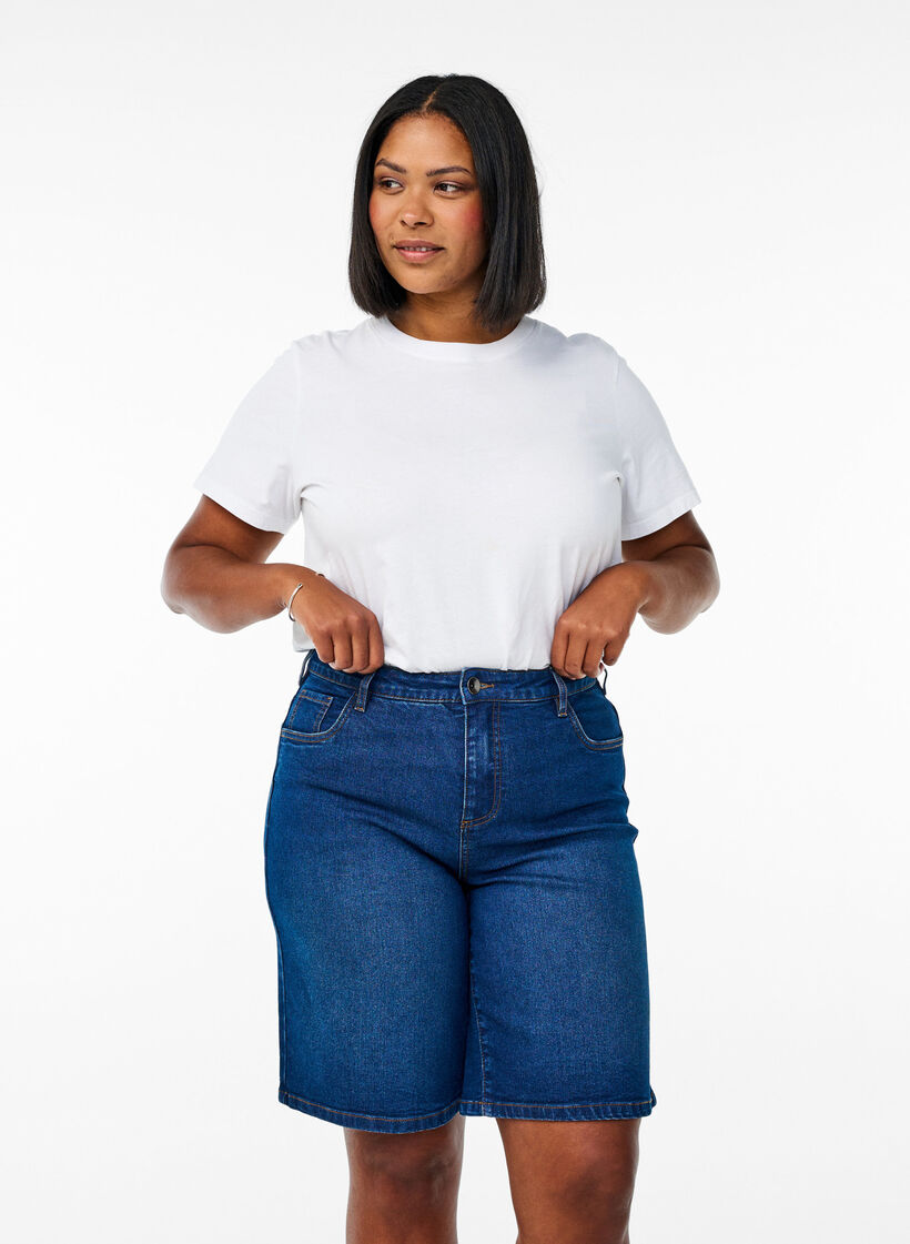 FLASH - L&ouml;sa jeansshorts med h&ouml;g midja, Bl&aring;, Model image number 0