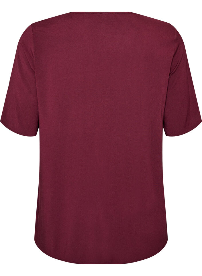 Kort&auml;rmad v&auml;vd blus med rund hals, R&ouml;d, Packshot image number 1