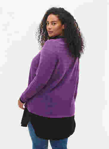 Stickad tröja med struktur och rund hals, Amaranth Purple, Model image number 1