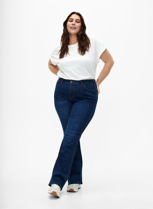 Ellen bootcut jeans med hög midja, Dark Blue, Model image number 0