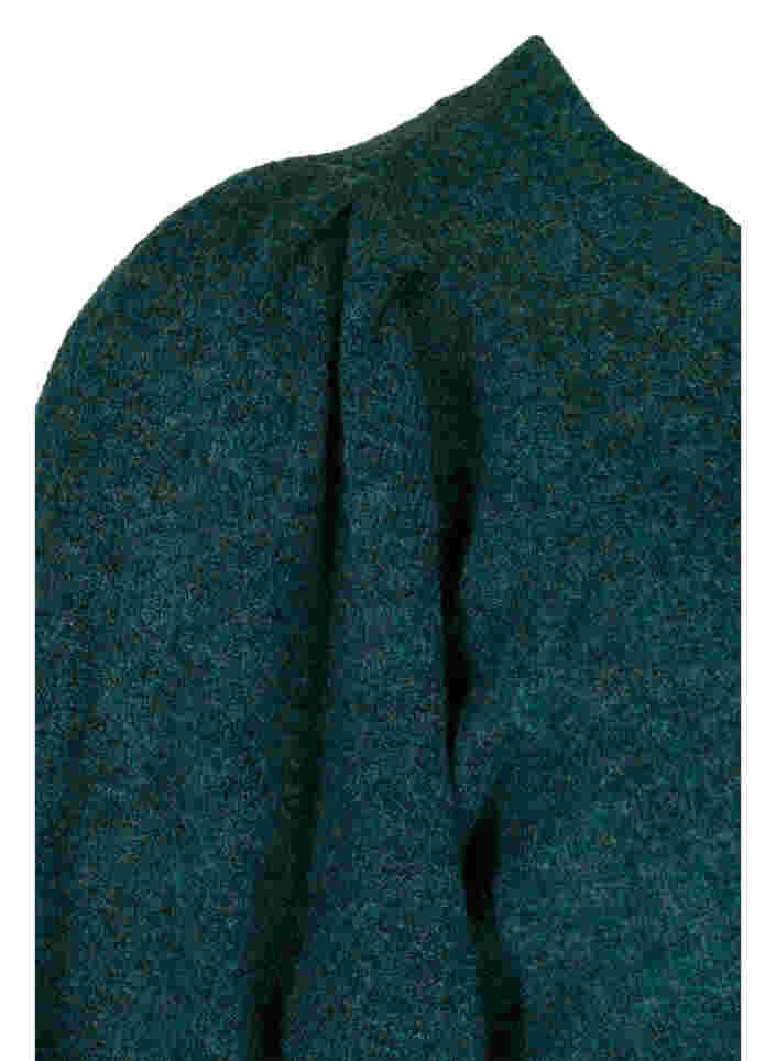 Melerad stickad tröja med puffärm och v-hals, Ponderosa Pine Mel., Packshot image number 3