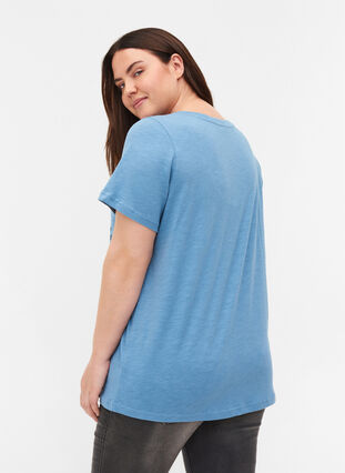 T-shirt i ekologisk bomull med tryck, Blue Heaven Melange, Model image number 1