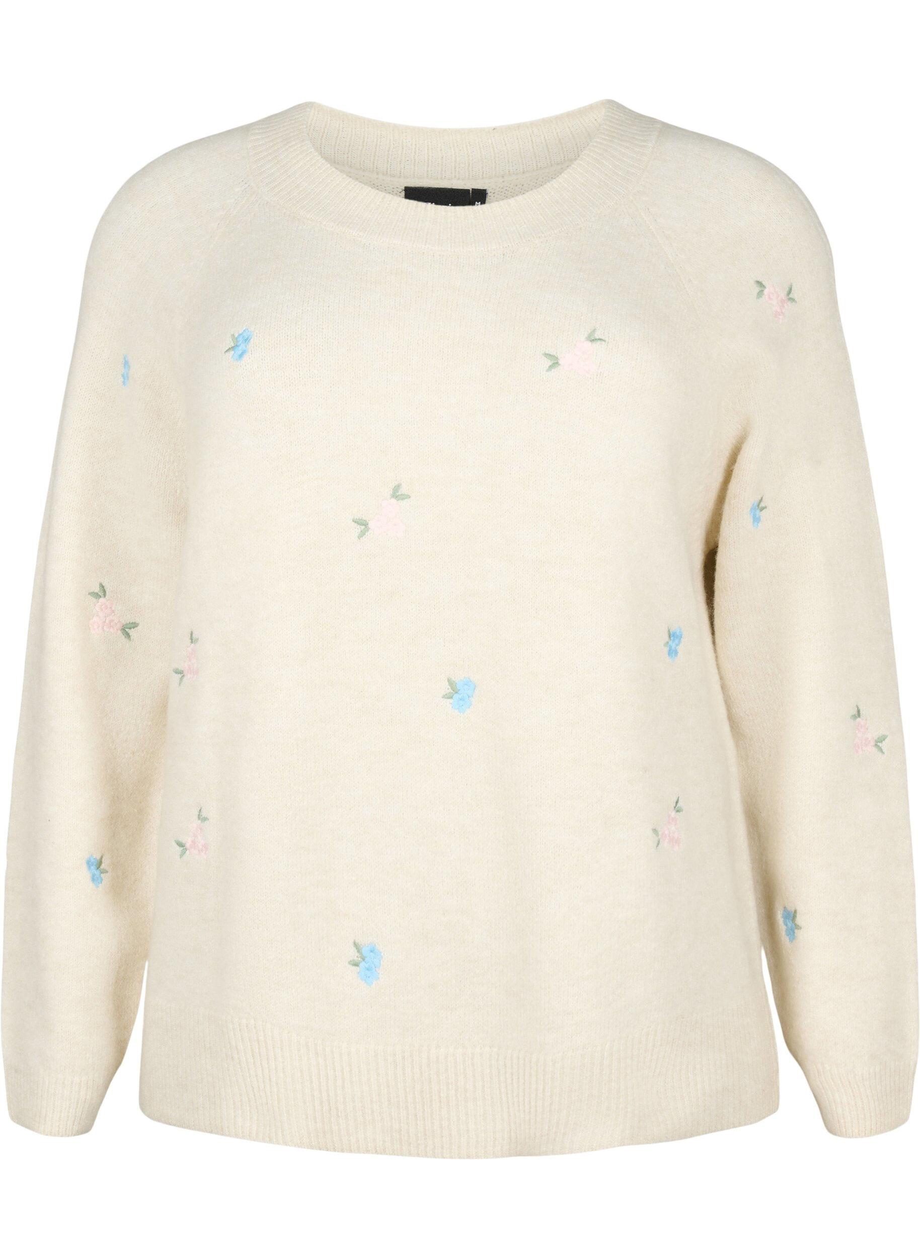 ZizziStickad tr&ouml;ja med broderade blommor, Birch Comb, Packshot image number 0