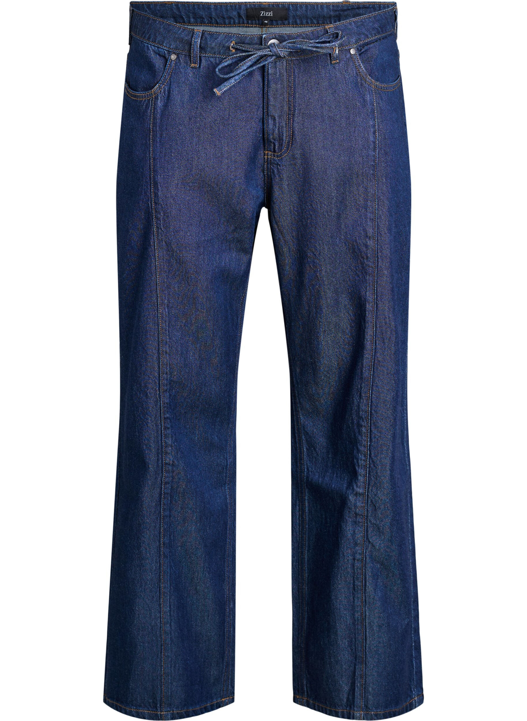 ZizziVida jeans med knytsk&auml;rp och h&ouml;g midja, Bl&aring;, Packshot image number 0