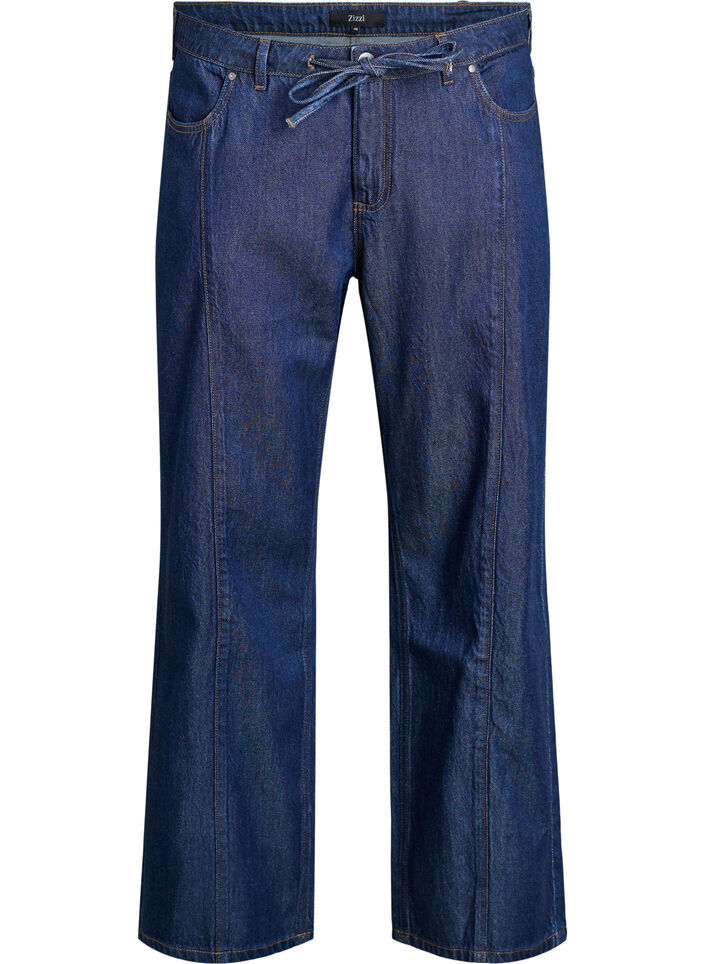 Vida jeans med knytsk&auml;rp och h&ouml;g midja, Bl&aring;, Packshot image number 0