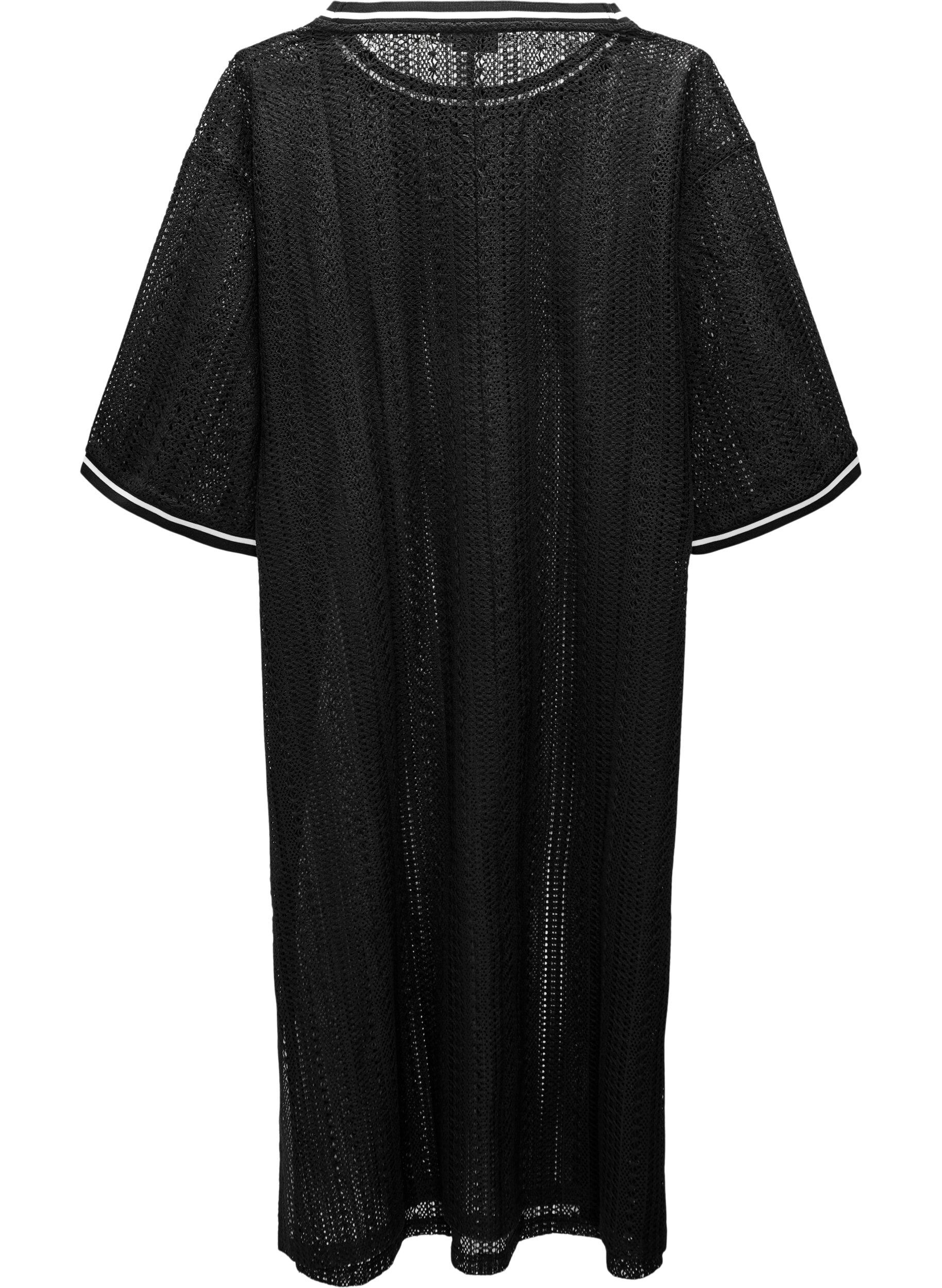 Zizzi Midikl&auml;nning med h&aring;lm&ouml;nster och korta &auml;rmar, Svart, Packshot image number 1