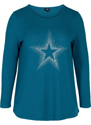 Långärmad blus, B.Coral w. Stud Star, Packshot image number 0